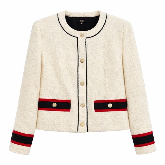 Maje Jackets & Blazers - Maje Cream Wool Blend Tweed Jacket Size 38